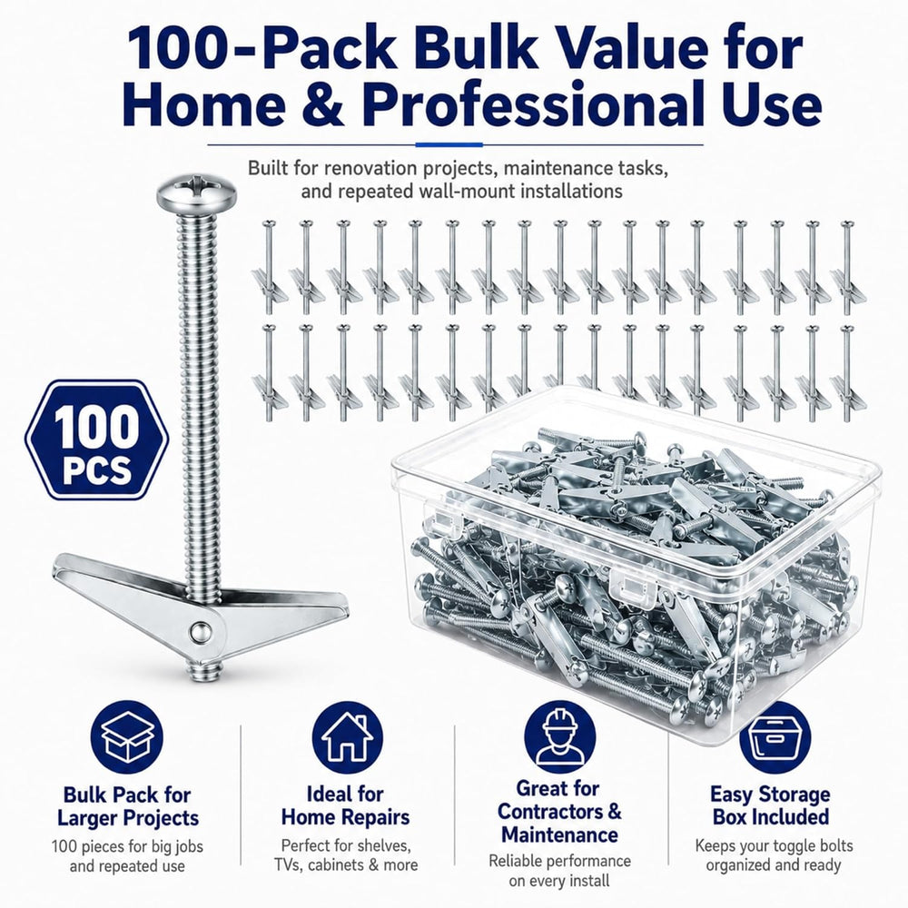 100-Pack 3/16" x 3" Toggle Bolts, Medium-Duty Spring Toggle Anchors...