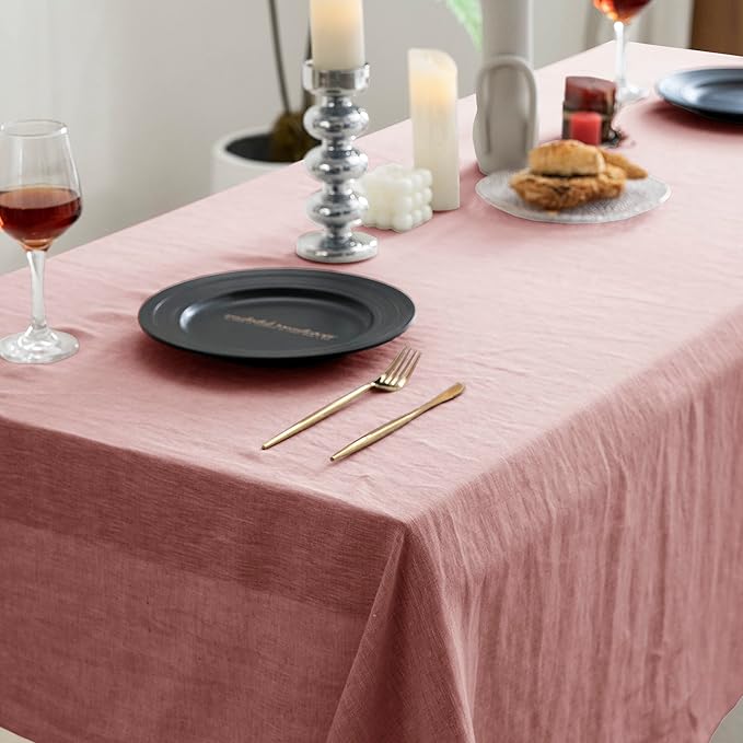 EVERLY 100% Pure Linen Rectangle Tablecloths 60x84Inches for Dining,Buffet Pa...