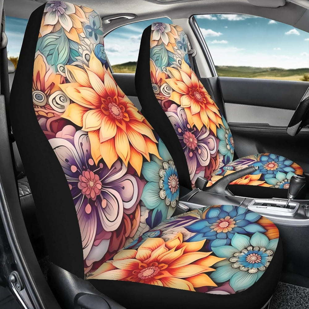 BIGCARJOB Blossoms Flower Car Seat Covers for Womens,Full Set of 2 Pcs Bohemi...