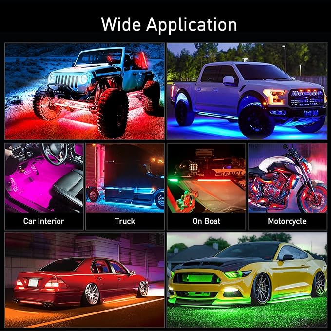 Nilight 6Pcs Car Underglow Neon Accent Strip Lights 300 LEDs RGB Multi Color