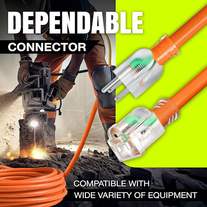 100ft Outdoor/Indoor Extension Cord 10/3 Gauge Ultra Heavy Duty 3 Prong SJTW