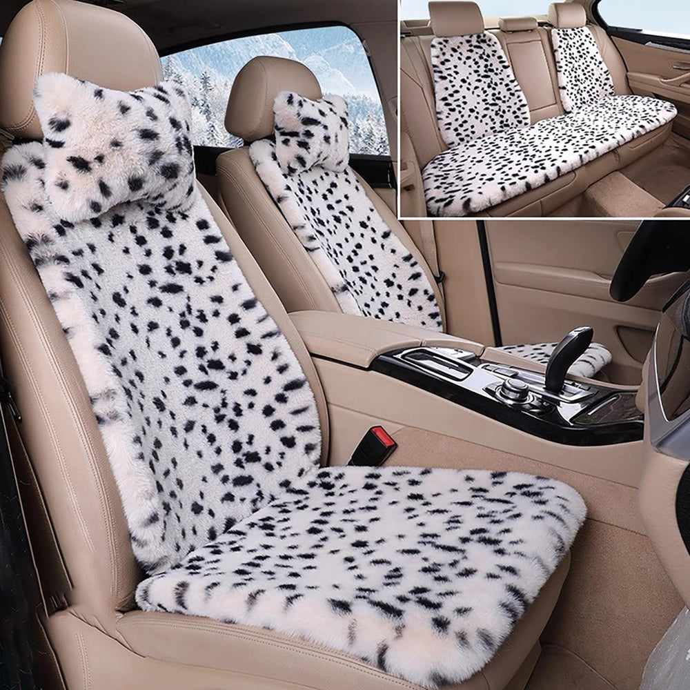 9PCS Fluffy Leopard Car Seat Covers, Anti-Slip Warm Car Seat Cushion Set