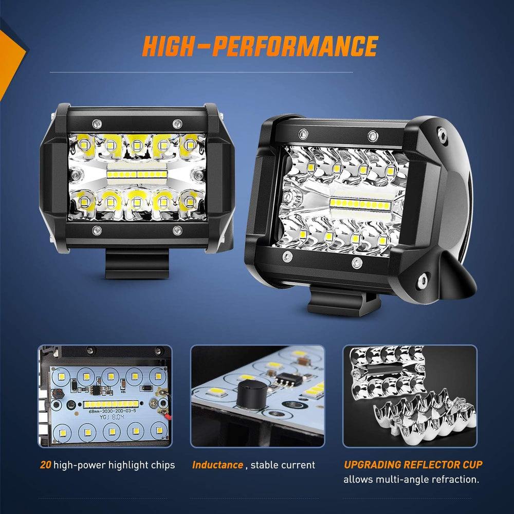 Nilight 42Inch LED Light Bar 2Pcs 4Inch 60W Spot Flood Lights Pods Off Road D...