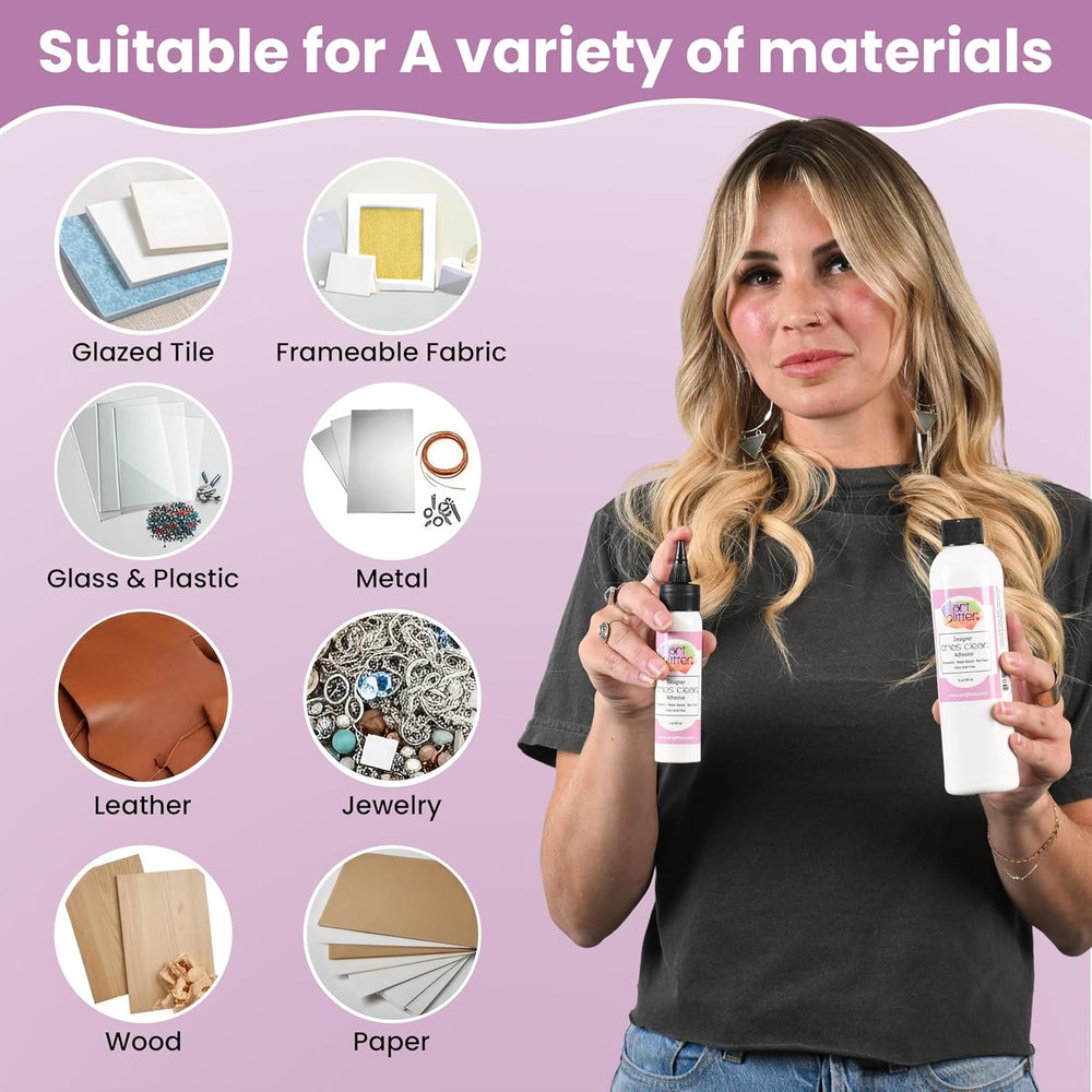 Art Institute Glitter Dries Clear Glue Kit, 8oz & 2oz with Metal Tip &...