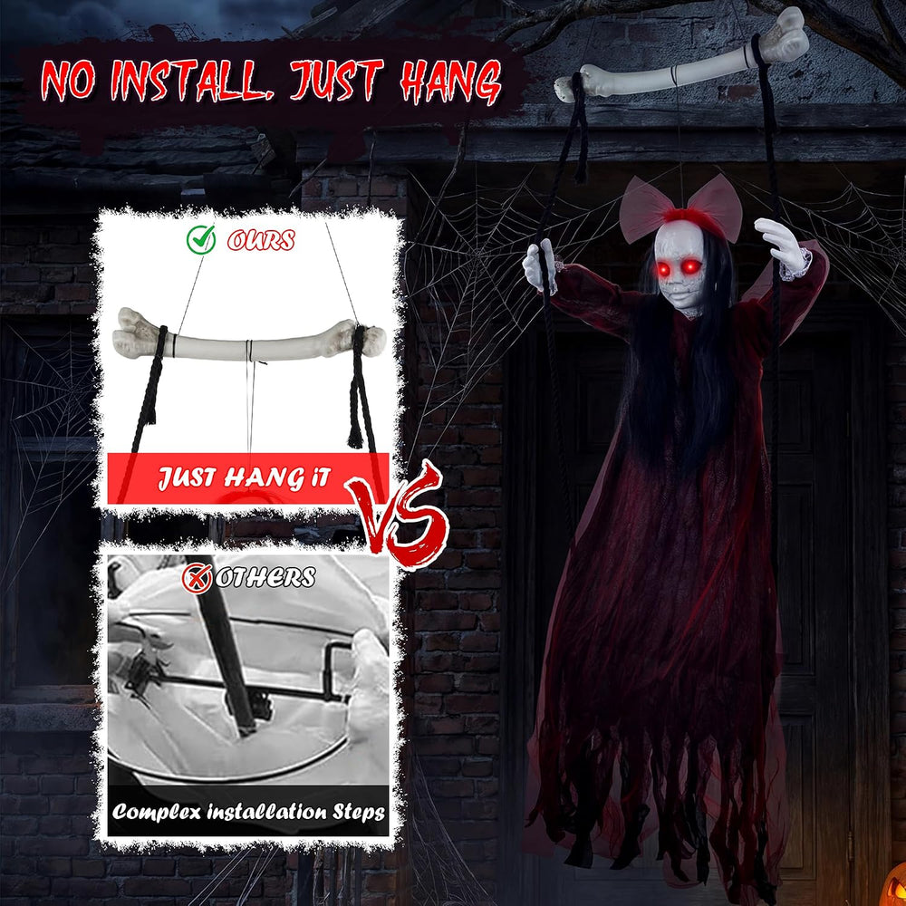 Halloween Decorations Outdoor, Creepy 57โ Hanging Swinging Ghost Doll Girl, S...
