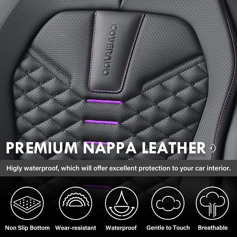 Coverado Car Seat Covers Front Seats, Nappa Leather Black&Purple Car Seat...