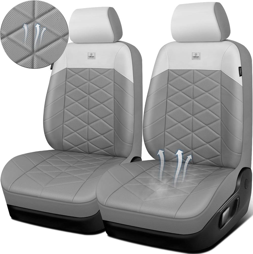 CAR PASS Luxury Memory Foam Leather Front Seat Covers, Breathable Perforated ...