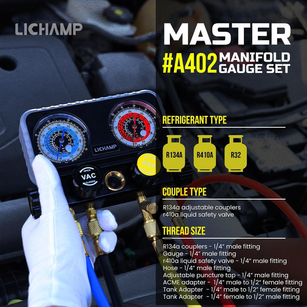 Lichamp HVAC R410A Manifold Gauge Set AC R134A, Freon R32 410A 134A Diagnosti...
