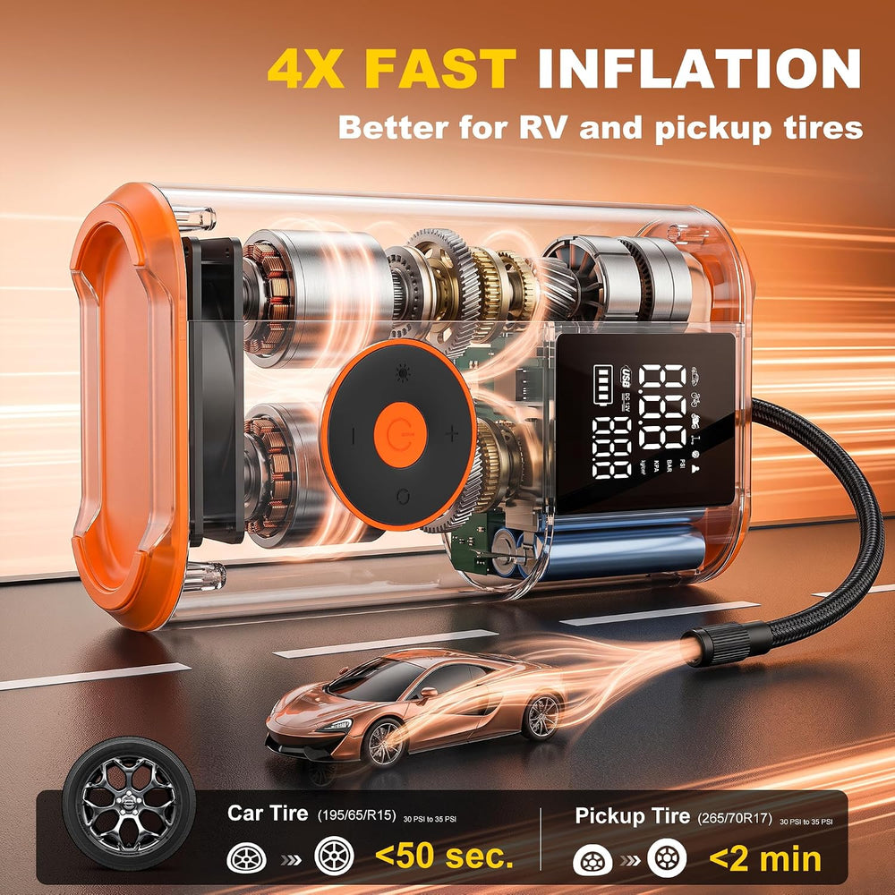 Tire Inflator Portable Air Compressor, 25 Cylinder 100W Fast Inflation 7800mA...