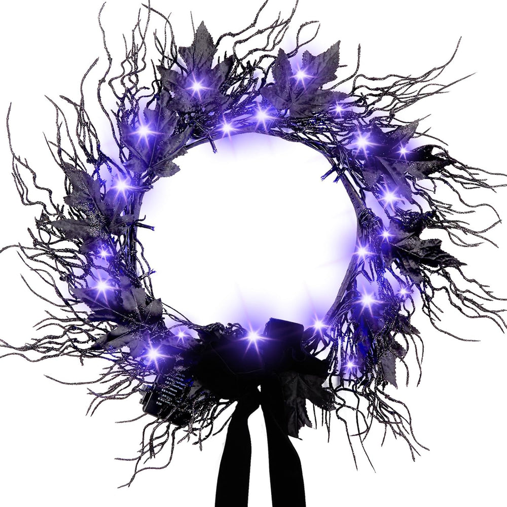 JORNOY 16inch LED Halloween Wreath with Battery Timer