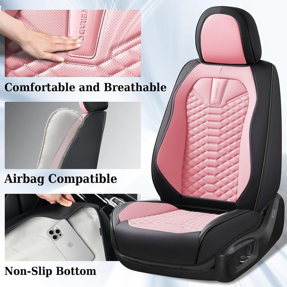 Coverado Seat Covers Full Set, Waterproof Nappa Leather Seat Covers for Cars,...