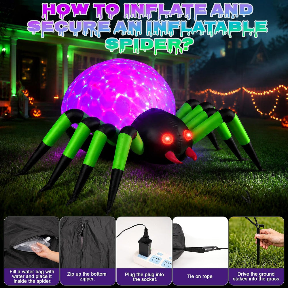 SUNNINO 10FT Giant Halloween Inflatable Spider with LED Lights