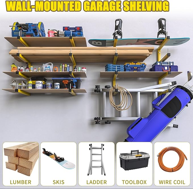 4-Pack Lumber Storage Rack, Wood Storage Racks Wall Mount, Heavy Duty Garage