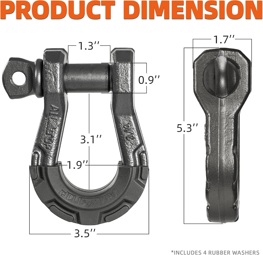 ALL-TOP D Ring Shackle (2 Pack) 3/4" Fully Forged with 7/8 Pin, 79500Lbs...