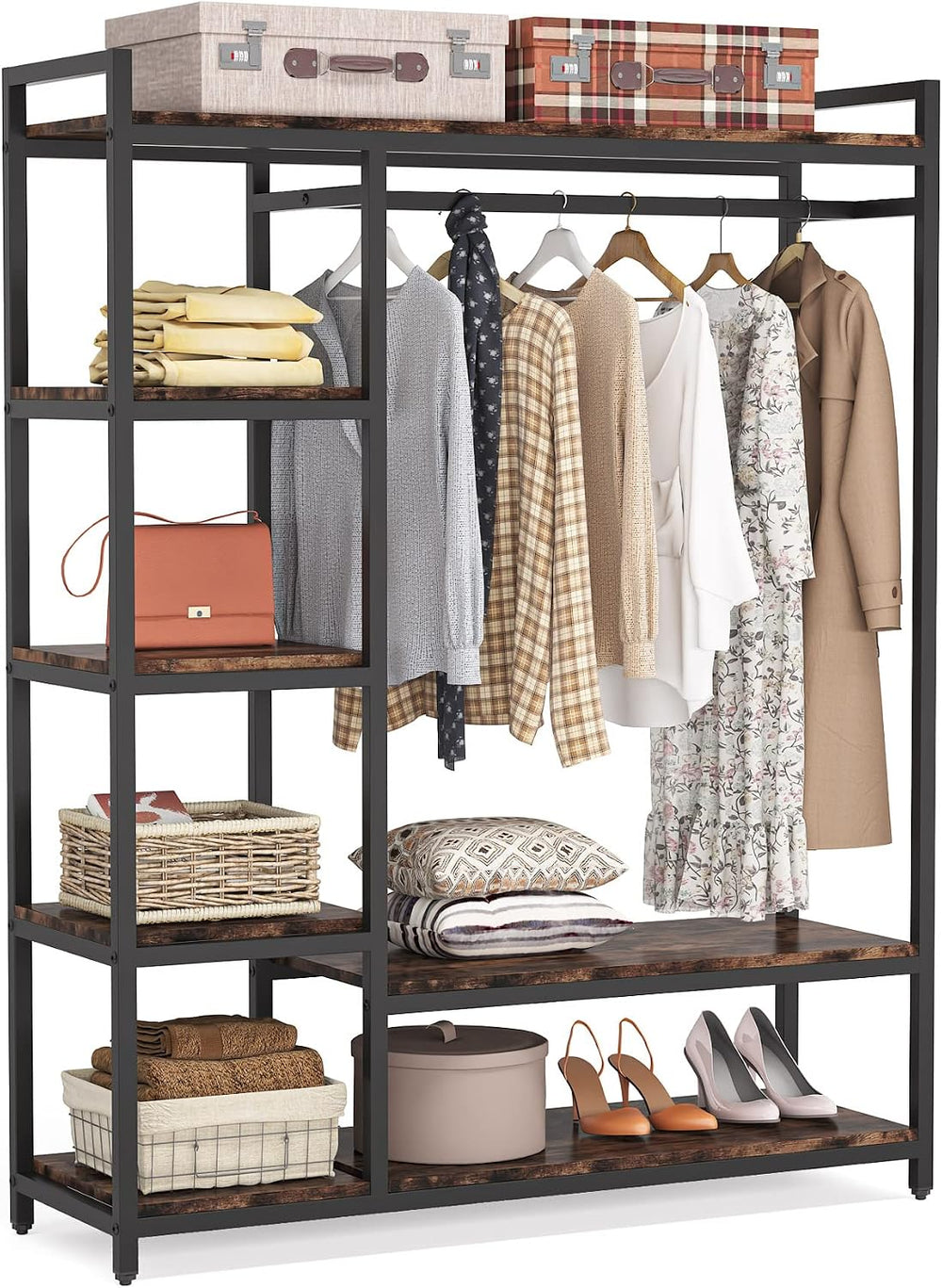 LITTLE TREE Heavy Duty Garment Rack, Portable Closet Wardrobe, 5-Tier Metal S...
