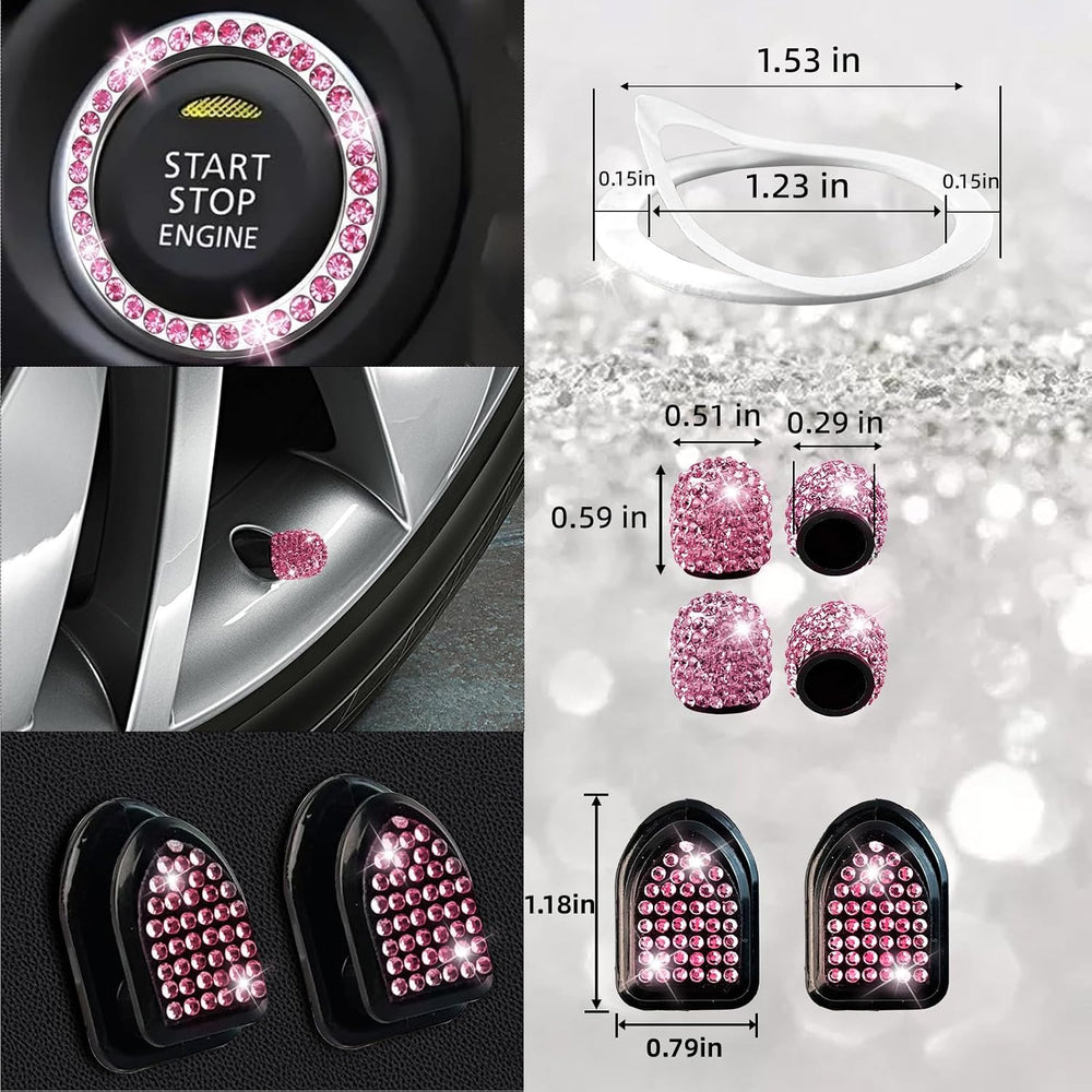 30 Pcs Pink Bling Car Accessories Set for Women, Pink Steering Wheel Cover Se...
