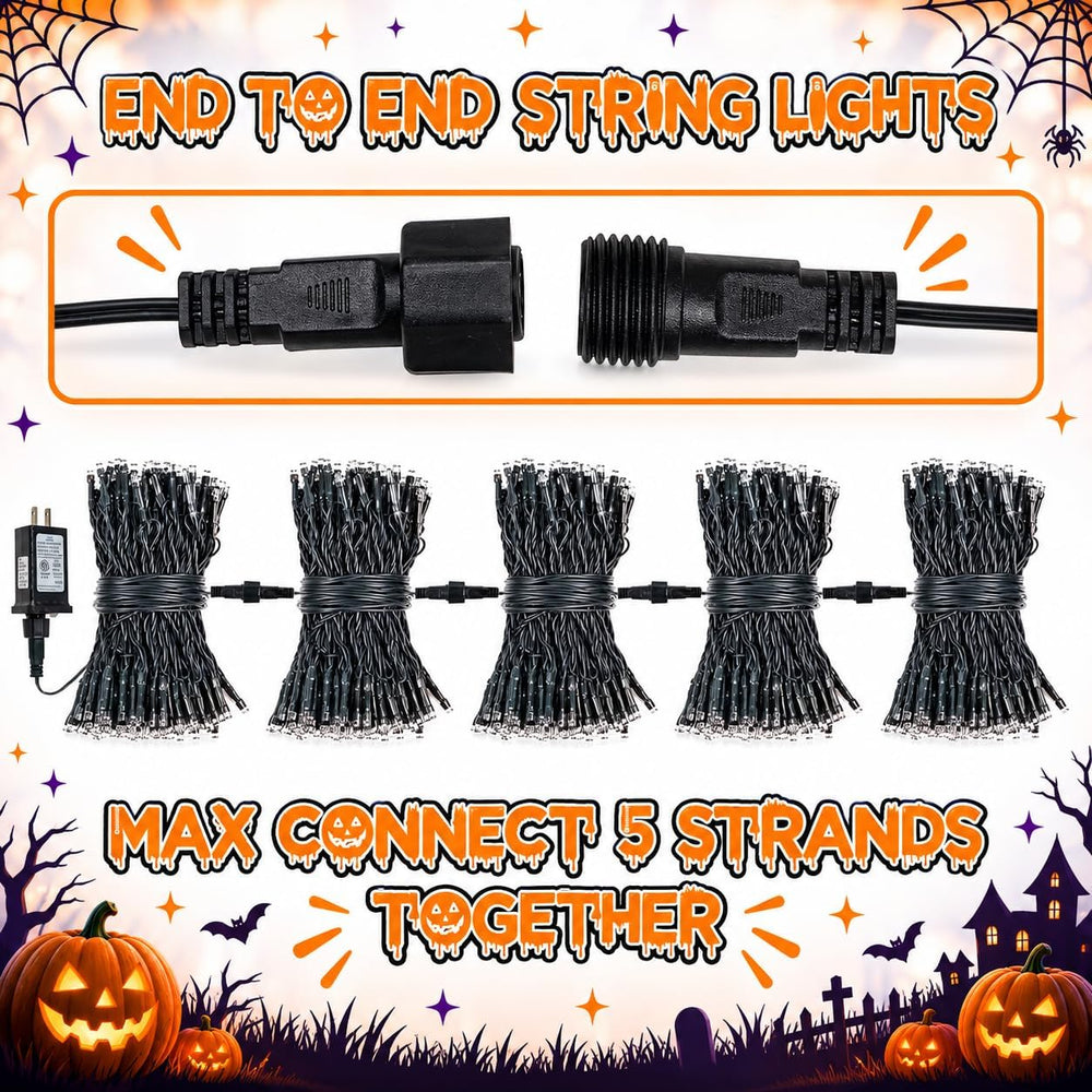 OZS Connectable 2-Pack 164Ft 400LED Halloween String Lights, Purple&Green
