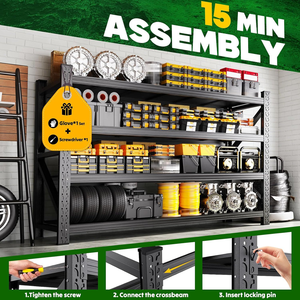 79"W Garage Shelving Heavy Duty Shelves, 4-Tier Garage Storage Shelves, ...