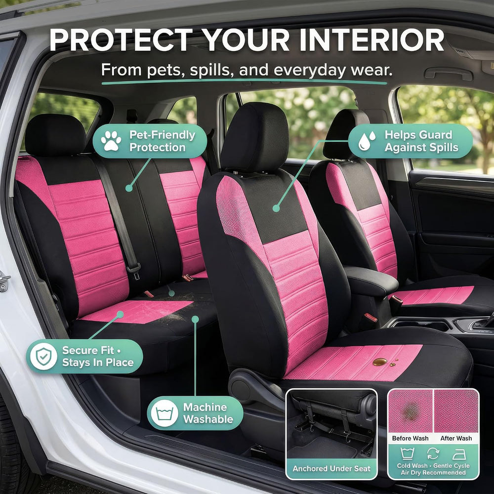 FH Group Automotive Car Seat Covers Full Set Premium 3D Air Mesh Front Seat C...