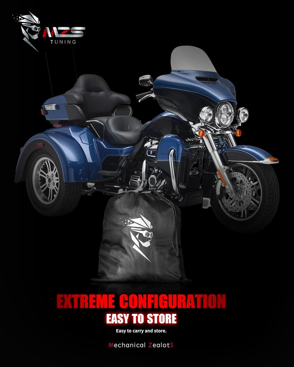 MZS Trike Motorcyle Cover Waterproof Compatible with Freewheeler Tri Glide Ul...