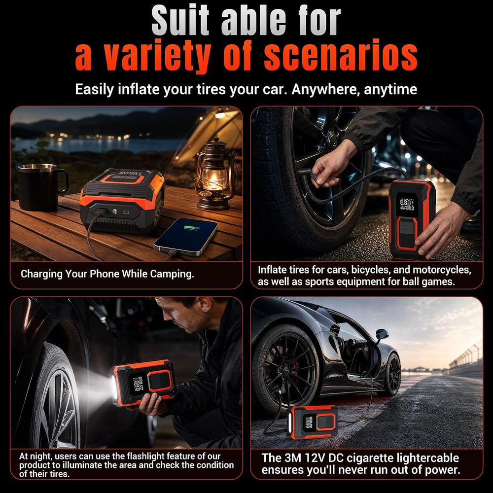 Cordless Tire Inflator Portable Air Compressor with Gauge for Car Tires
