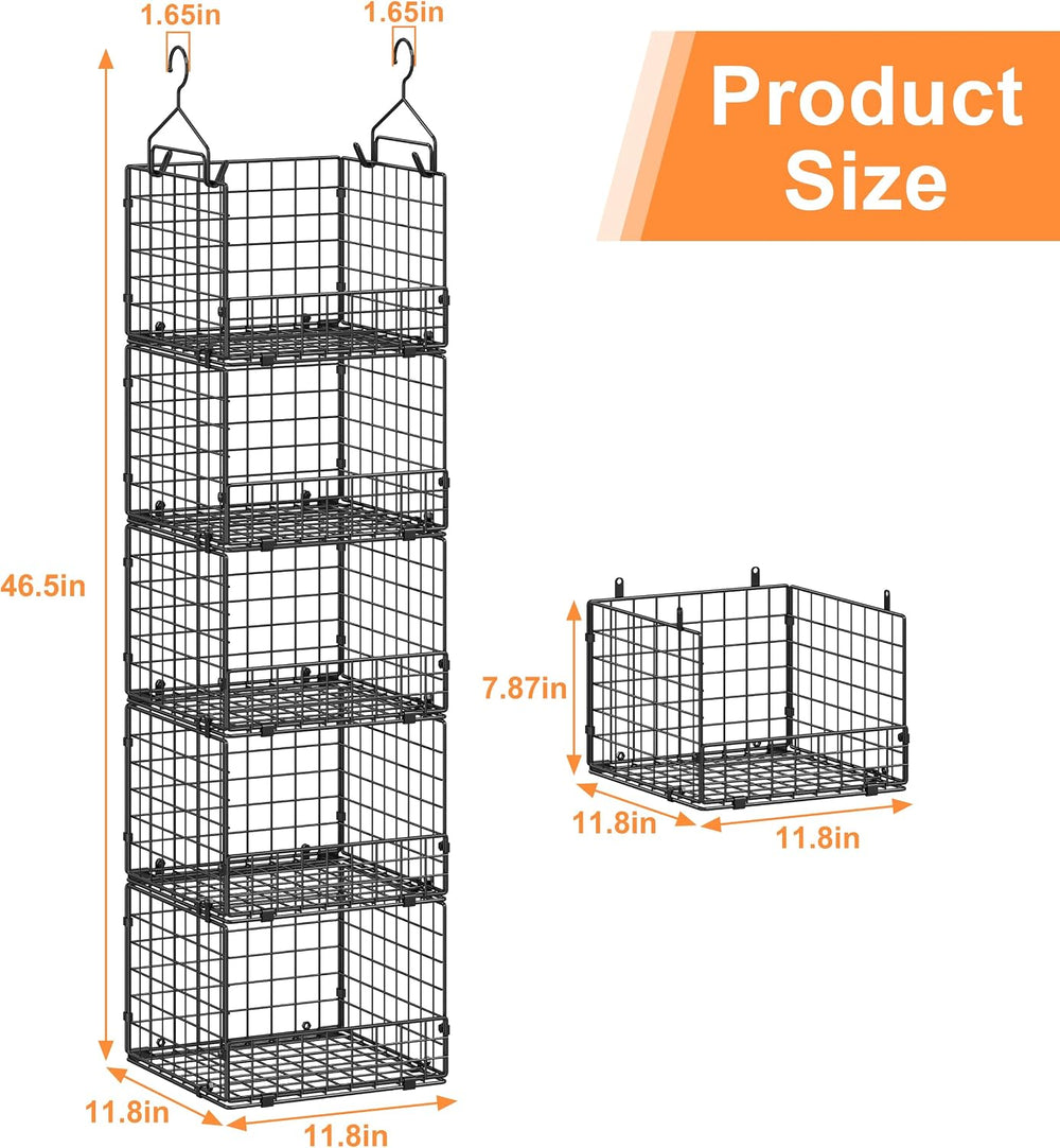 Sonyabecca 5-Tier Hanging Closet Organizer โ Black Closet Storage Shelves wit...