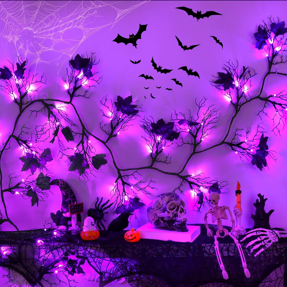 9Ft Lighted Halloween Garland Decorations Indoor, 66 LED Purple Lights Willow...