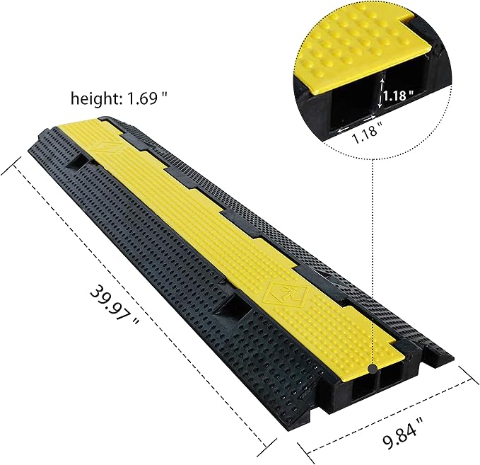 1 Pack Rubber Cable Ramp Hose Cable Protector Ramp 2 Channel 22000Lbs Load