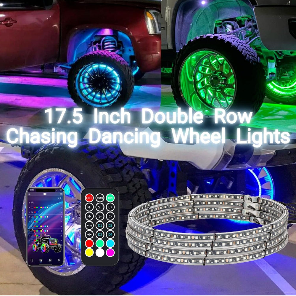4pcs 17.5 inch Double Row Wheel Lights for Truck/Car/ATV/UTV, Dancing Chasing...