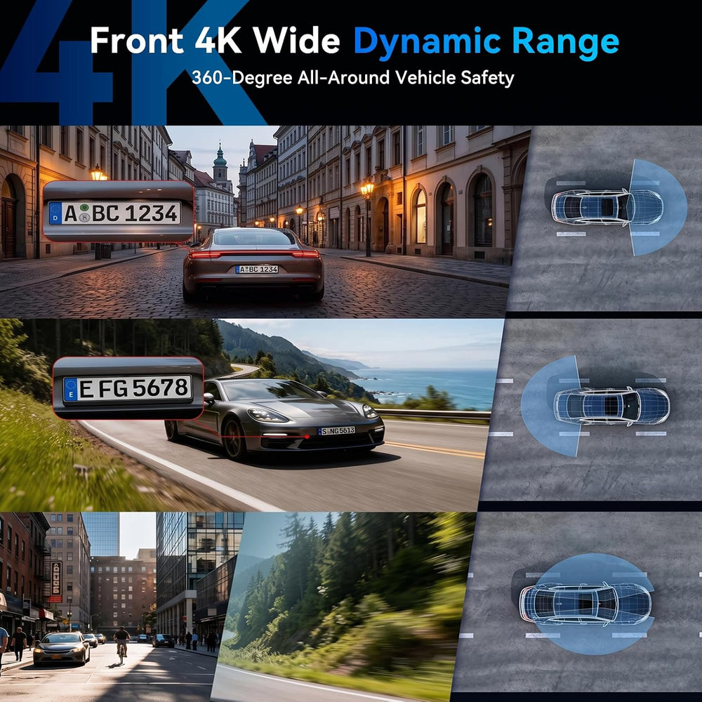 New 4 Channel Dash Cam 360ยฐ View -128GB Card Dash Camera for Cars