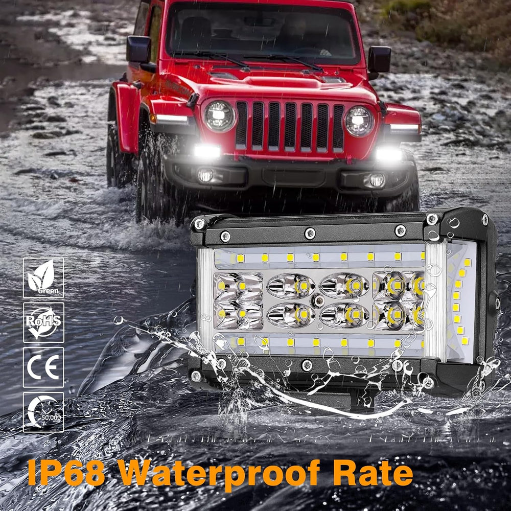 Side Shooter Light Pods, Muto-Beam 2PCS 5Inch Quad Row LED Light Bars Off Roa...