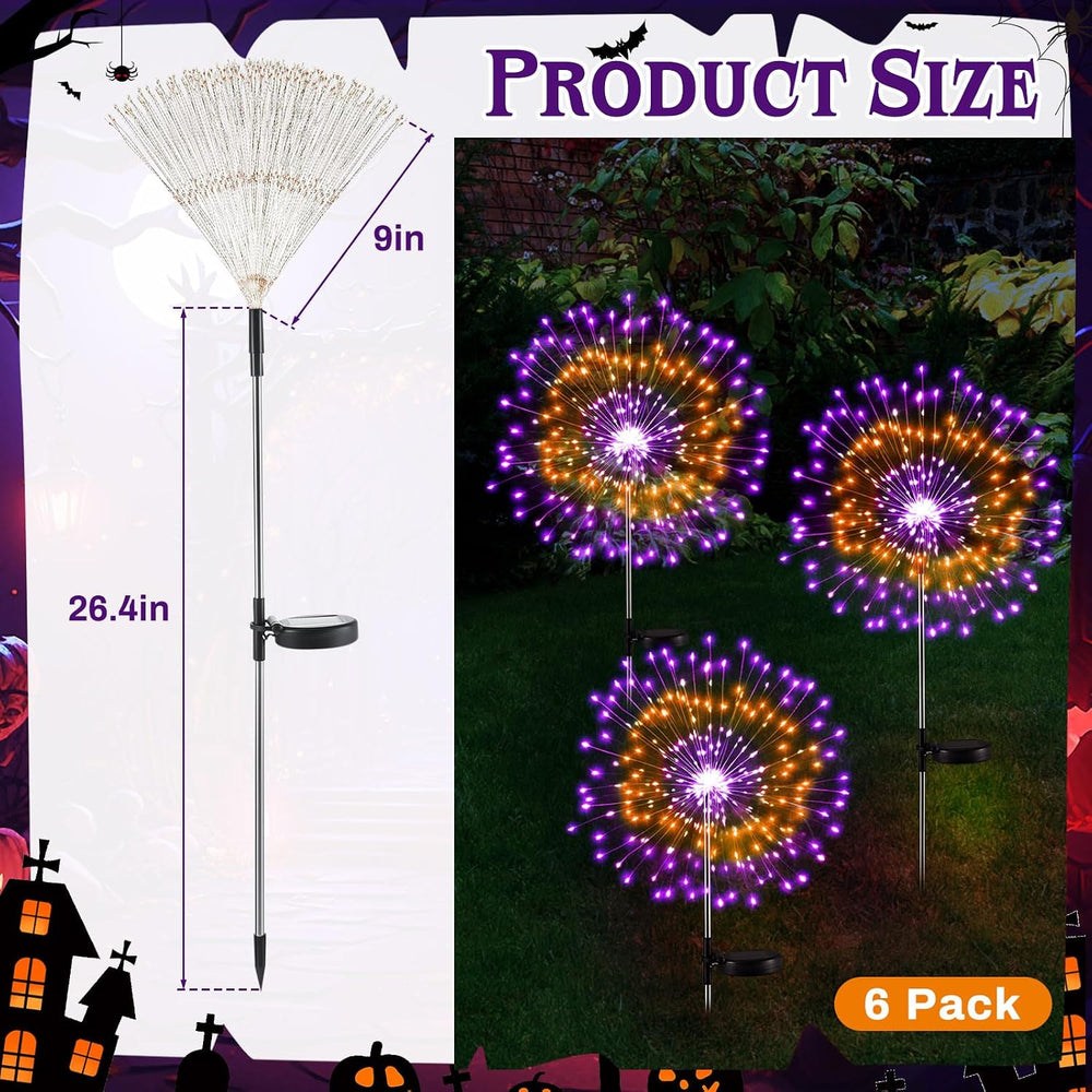 Tujoe 9 Pcs Halloween Solar Firework Lights, Orange Purple Dual