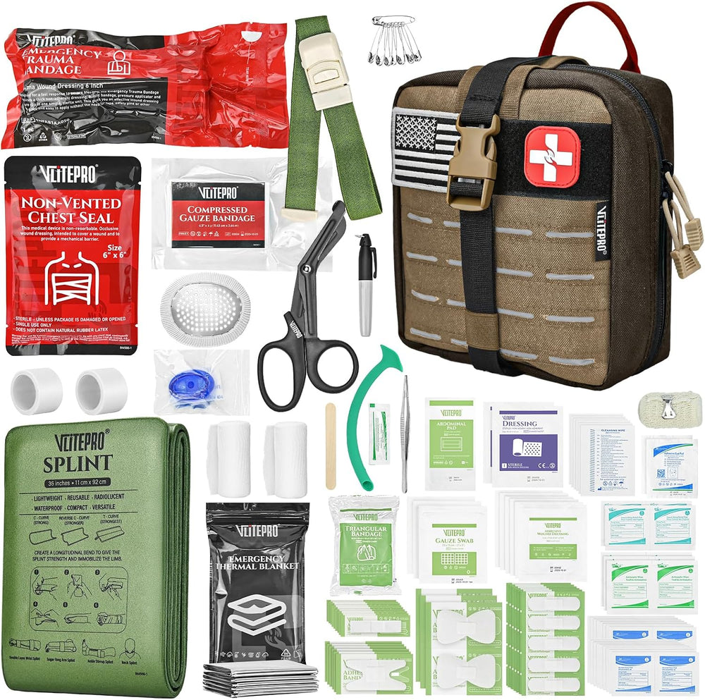 144 Pcs Advanced Trauma First Aid Kit - Emergency Camping Gear with Tournique...