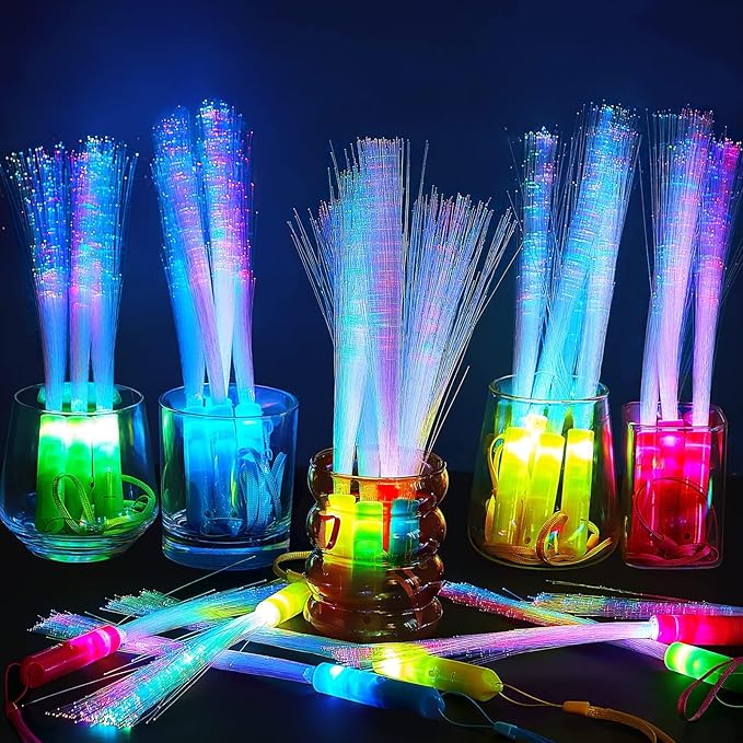 Lewtemi 60 Pack Fiber Optic Wand Glow Wand LED Light Up Wand Bulk with 3 Flas...