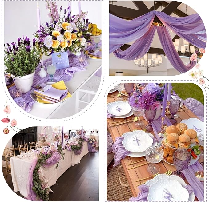 Sioloc 10 Pack Lilac Purple Lavender Cheesecloth Table Runner Fall Autumn Dec...