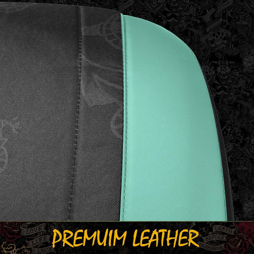 ED HARDY Heart Print Car Seat Covers, Mint Leather Patchwork Design Front Sea...
