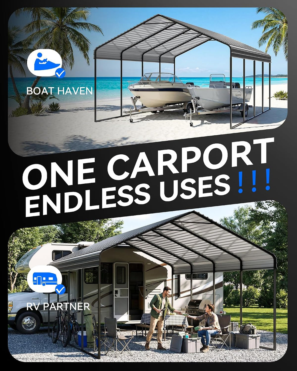 Metal Carport Canopy 12x20FT Heavy Duty with with Top Crossbar
