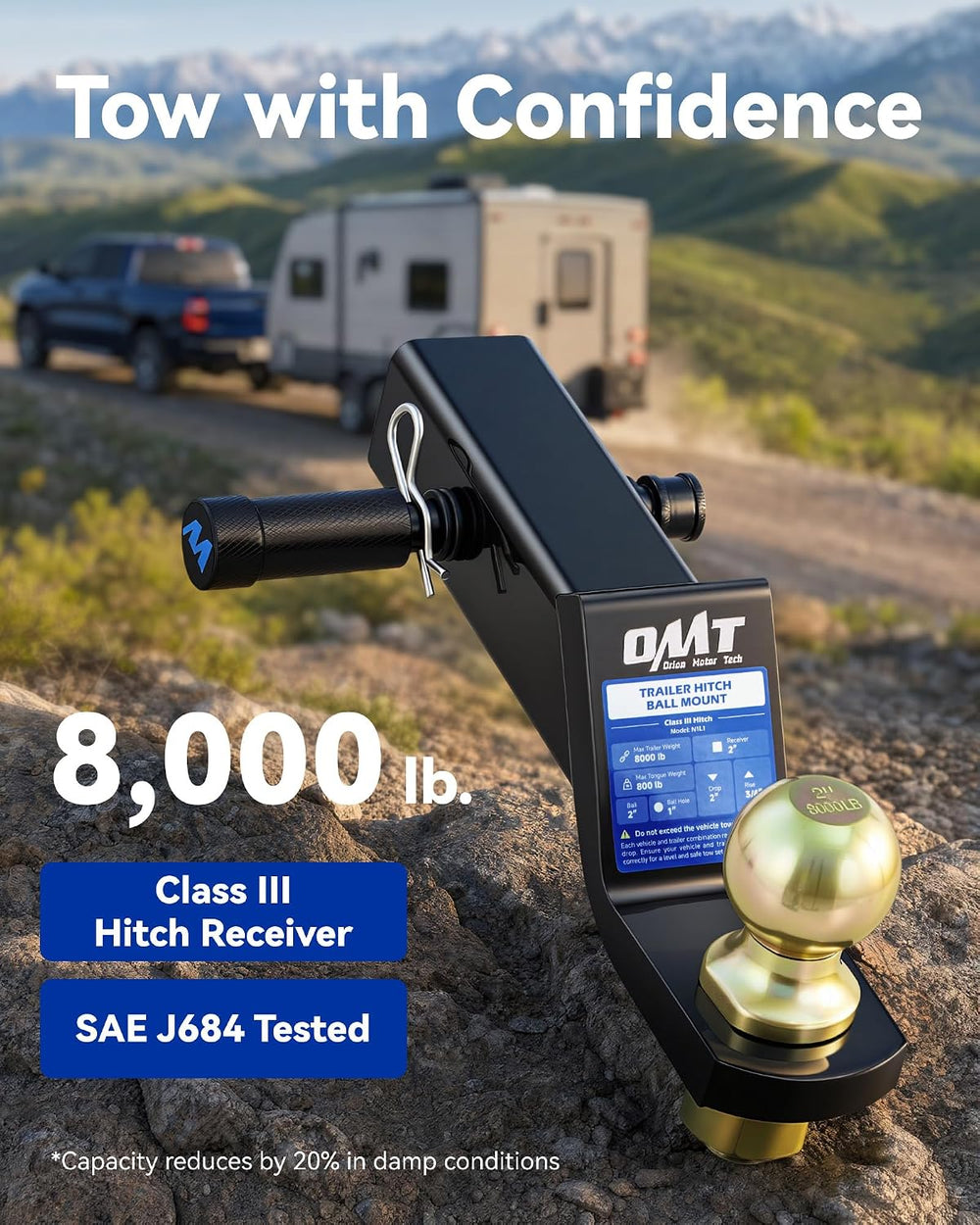 OMT Trailer Hitch Ball Mount with Locking Hitch Pin, 2" Receiver, 2"...