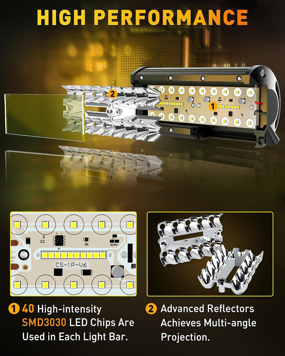 NAOEVO 7 Inch LED Light Bar, Yellow LED Pods/Fog Lights with 2-Lead Harness