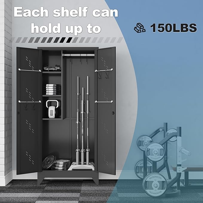 Metal Garage Storage Cabinet, 75” Cleaning Tool Cabinet
