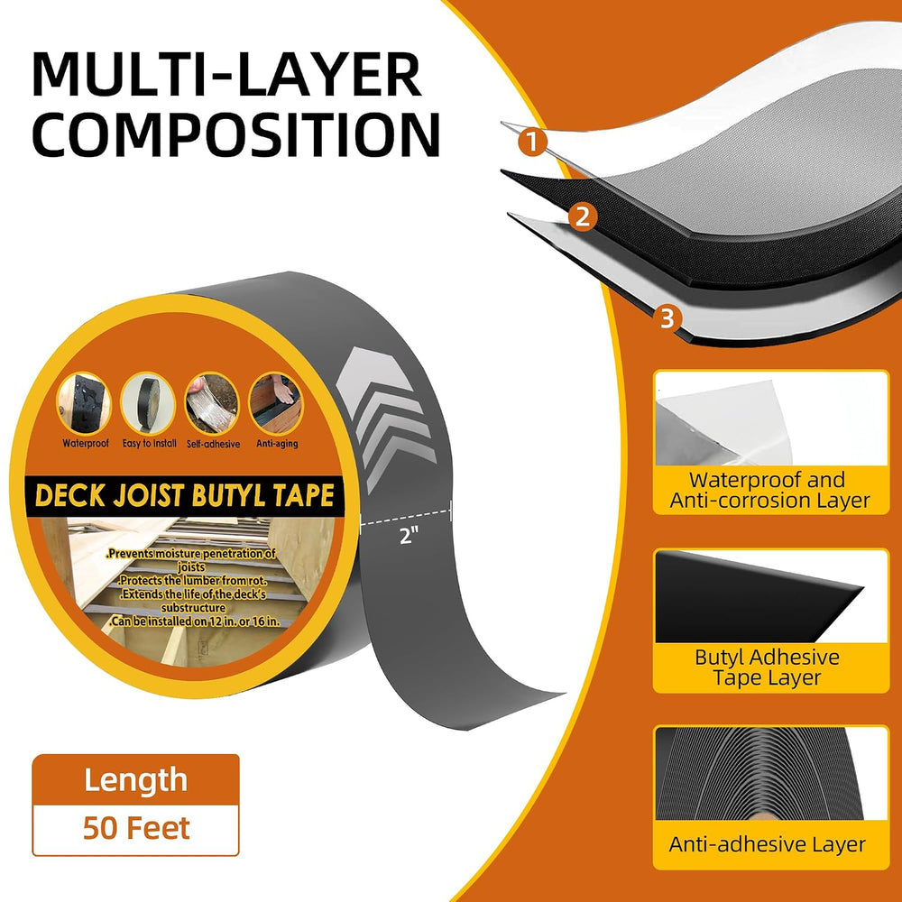 Butyl Joist Tape for Decking 2''ร50', 4 Rolls Waterproof Deck Tape