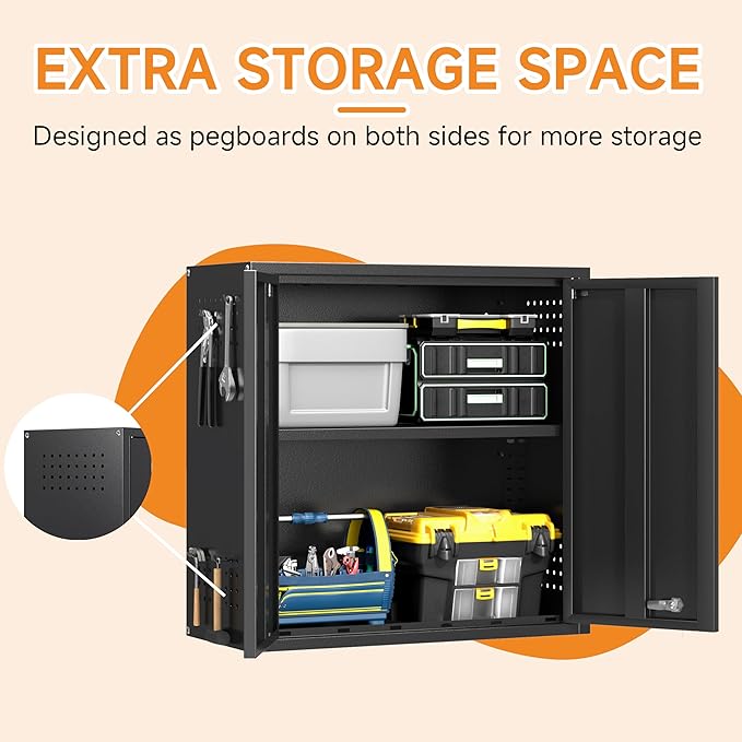 Metal Garage Wall Cabinet with 2 Doors and 1 Adjustable Shelf, Lockable