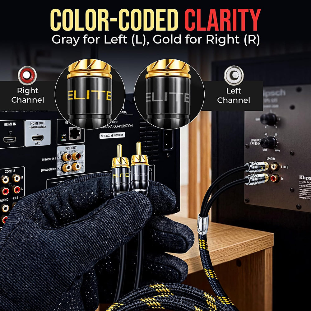 Elite Audio Pro Series | 3ft 2-Channel RCA Cable | OFC | Triple Shielded