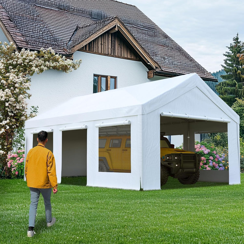 Quictent Heavy Duty 12x20 ft Carports with Side Zipper Doors