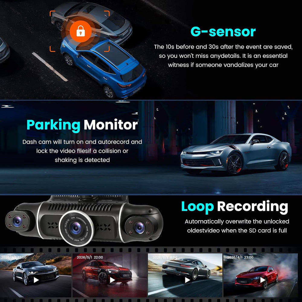 4 Channel Dash Cam 360ยฐ View Front Rear Inside & Left Right,Dash Camera F...