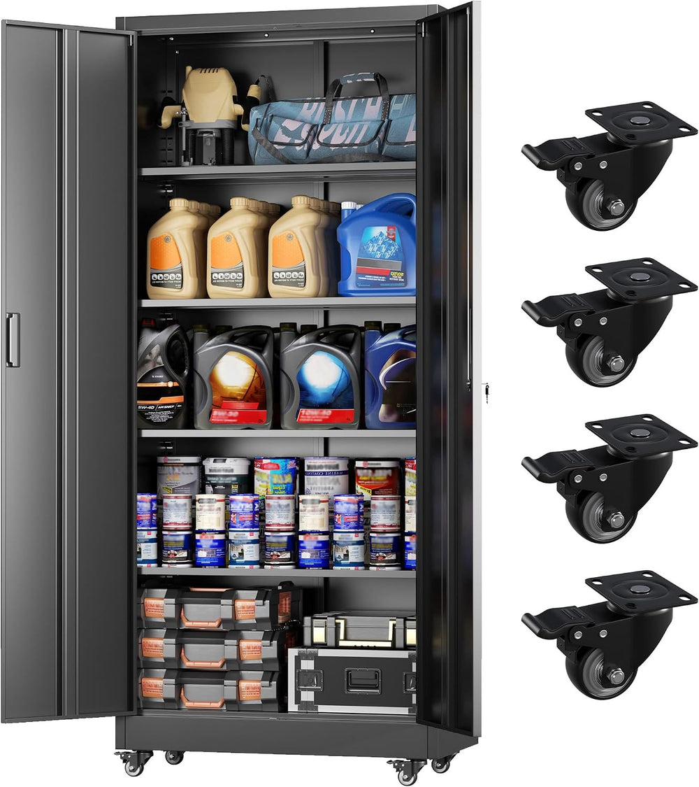 73" Storage Cabinet with Wheels,Metal Rolling Garage Cabinet with Lockin...