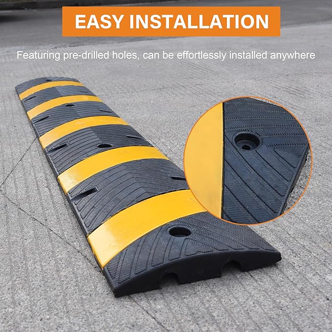 Orangestar 2-Pack 6Ft Rubber Speed Bump, 2 Channel Heavy Duty Speed Hump Cable
