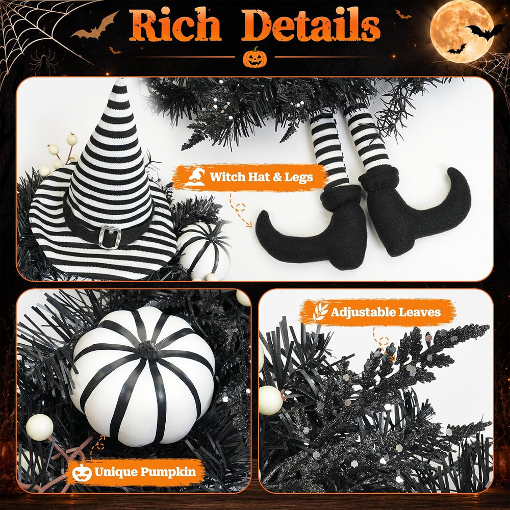 Yangrass 24" Spooky Halloween Wreath for Front Door with Witch Hat &...