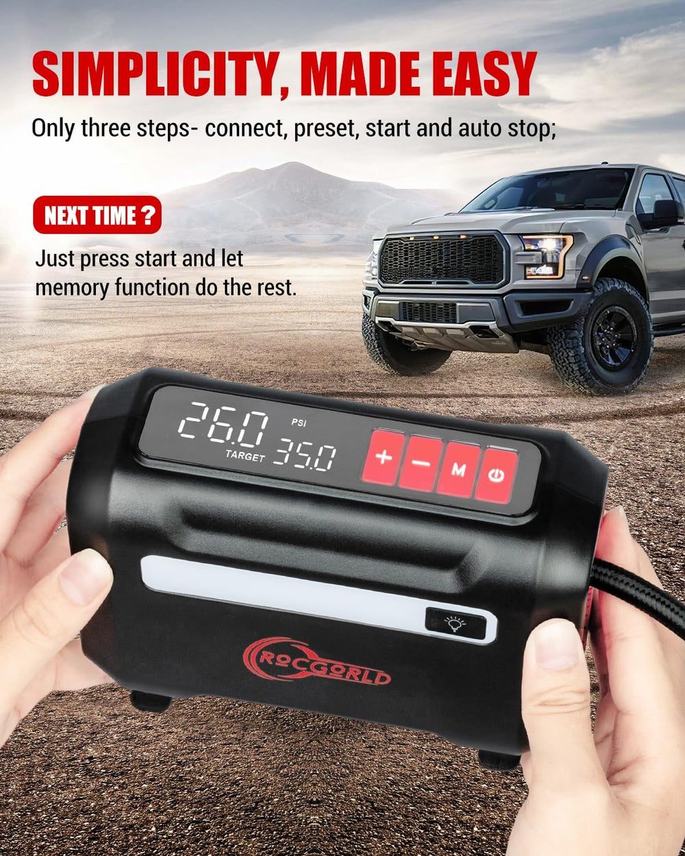 ROCGORLD R8 Tire Inflator Portable Air Compressor, DC 12V Air Compressor Port...