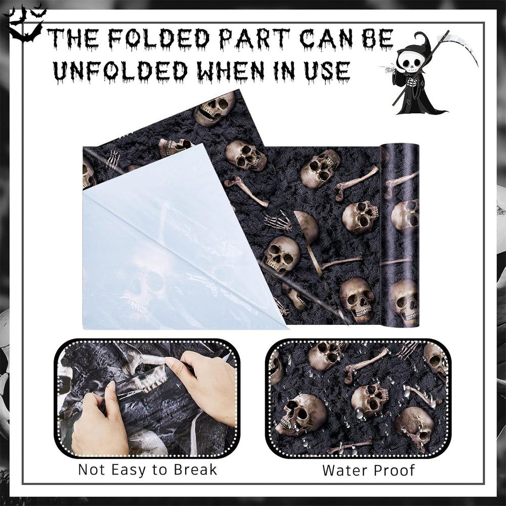 Preboun 100 ft X 54 in Halloween Skeleton Tablecloth Plastic Backdrop